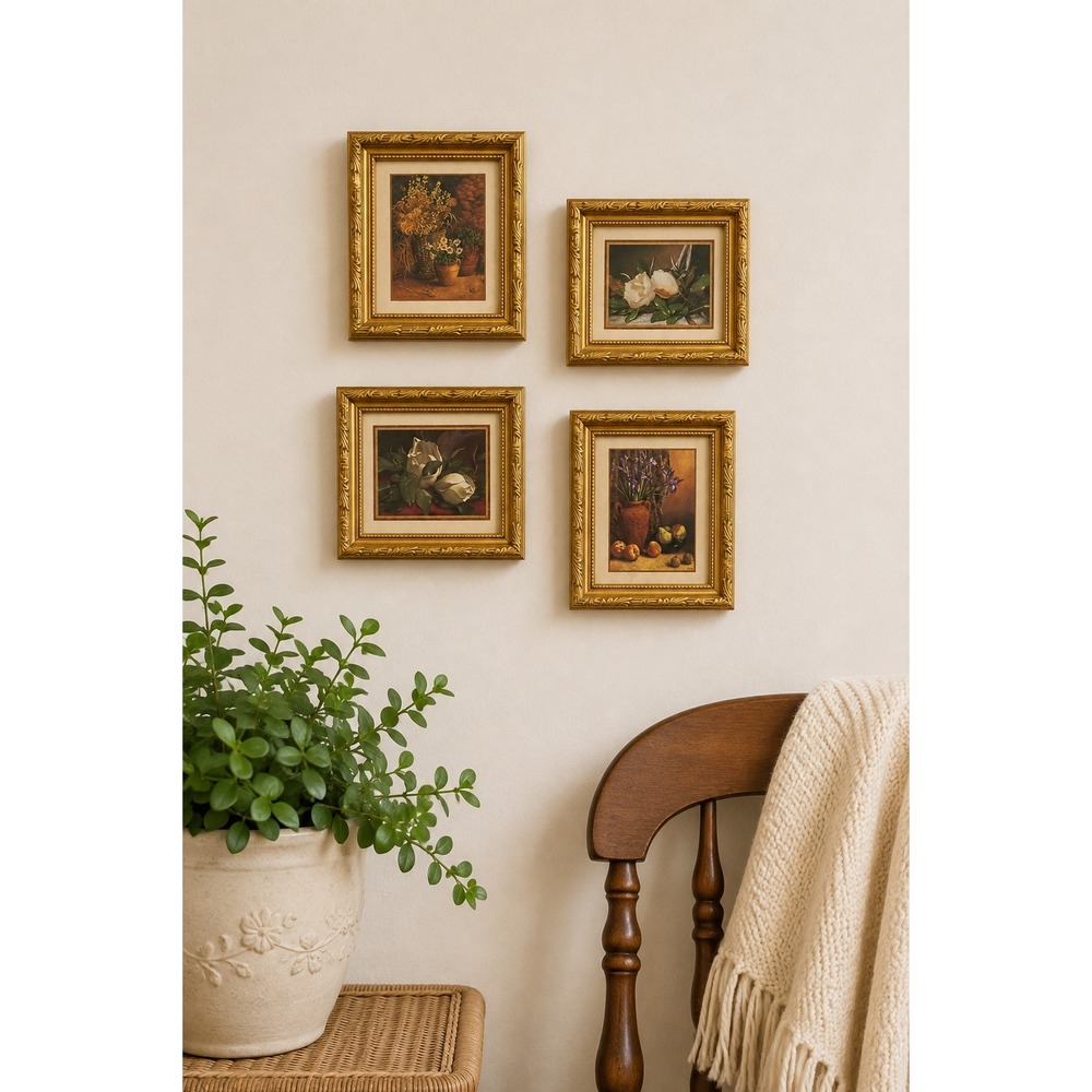 Vintage Gold Framed Floral Prints Set Cottagecore Gallery Wall Art Cottagecore
